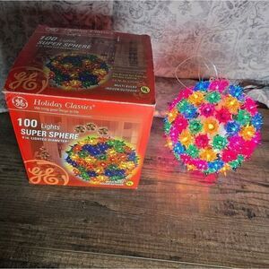 Vintage GE Holiday Classics 100 Christmas Lights 6" Multi-Color Super Sphere